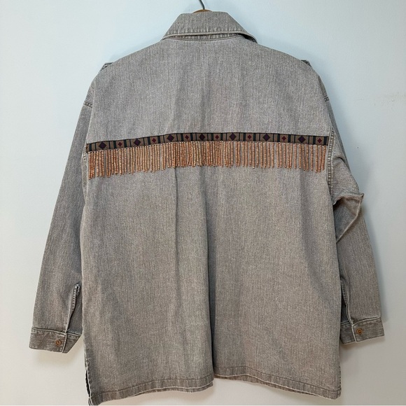Vintage 80s Vukani Beaded Tribal Native American Denim Shirt Jacket Women’s Lg - Picture 5 of 9